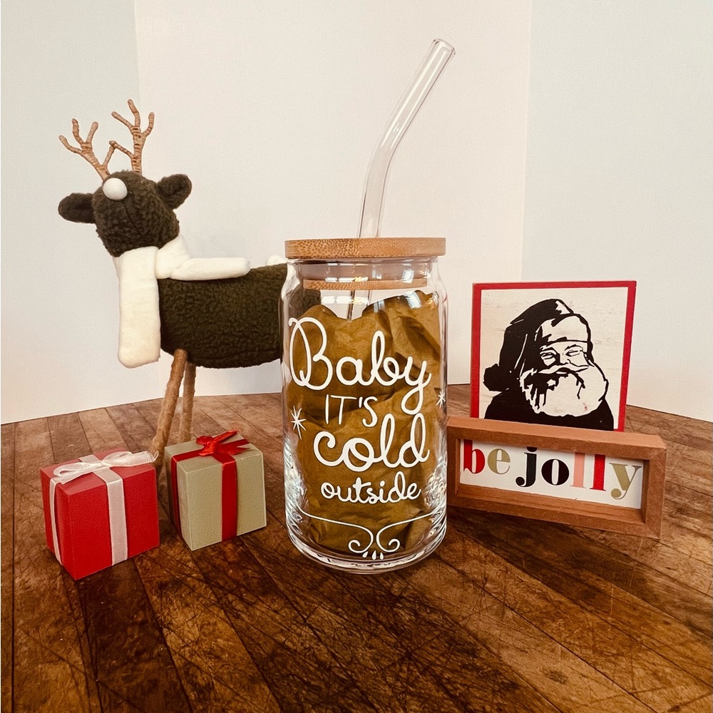 Hand-made glass, permanent vinyl. Made to order.